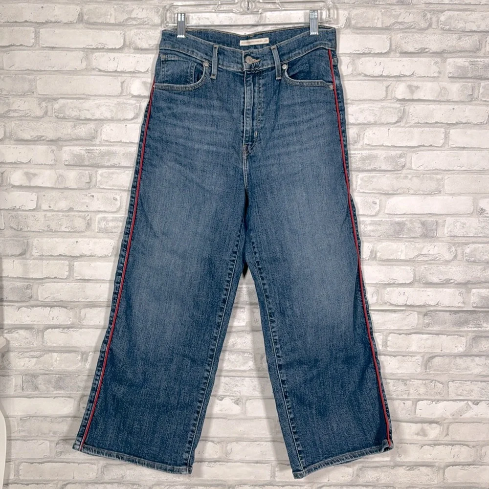 Levis Mile High Red Stripe Cropped Wide Leg Jeans